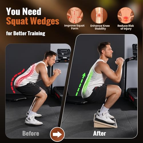 Sportneer Squat Wedge, 1200LB Wooden Heel Elevated Board for Squats | 15°/ 20° Squat Wedge Block, Slant Board for Squats Weightliting Home Gym Squat Wedge Non-Slip - size: 15°