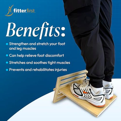 FitterFirst Wooden Slant Board -13.5 Inches Wide - Adjustable incline | Helps to Strengthen Calves, Achilles Tendons, Heels, and Shins - Great for Injury Recovery or Fitness Enthusiasts