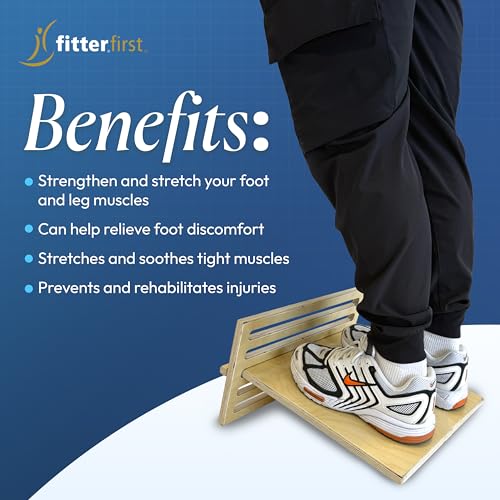 FitterFirst Wooden Slant Board -13.5 Inches Wide - Adjustable incline | Helps to Strengthen Calves, Achilles Tendons, Heels, and Shins - Great for Injury Recovery or Fitness Enthusiasts