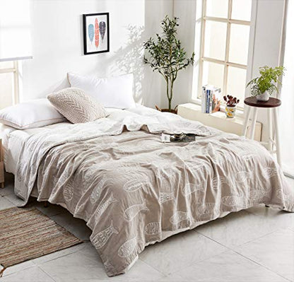MEJU Fish Gray Muslin Lightweight Summer Blanket for Bed Sofa Couch 100% Combed Cotton 3 Layer Soft Warm Quick Dry Throw Blanket Bedspread Bed Coverlet Sheet Full Queen 80 in X 90 in - color: Fish Gray, size: F/Q 80 in x 90 in