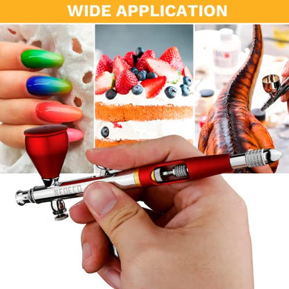 NEOECO SJ83 Airbrush, Self-Centring Plug-in Nozzle，0.2, 0.3 & 0.5mm Nozzle Sets and 1/3 oz Cup, Dual-Action Gravity Feed Airbrush with 1/3 oz,2/3 oz,4/3 oz Replacement Cups (RED) - color: RED