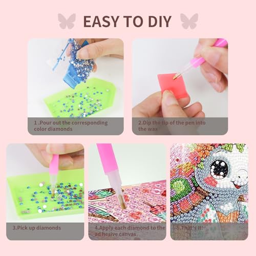 FlyingMage 5D Diamond Art Kits for Adults,Kawaii DIY Painting Art for Women, 4 Pack Cute Diamond Arts and Crafts Sets,Diamond Art Mosaic Kits,Big Gem Full Drill Diamond Dots, Turtle Koala Sloth Sheep - color: Pink Turtle+Koala+Sloth+Sheep