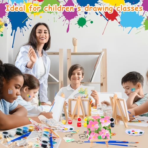 HyDren 24 Sets Kids Art Paint Party Favors 4x4 Canvas Easel Acrylic Paint | Back to School Paint Palette Brush Sticker Puffy Sticker Keychains for Adults Summer Vbs Party Supplies
