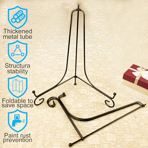 HENABLE 2PCS Premium Black Iron Plate Stands for Display 12 Inch, Decorative Solid Metal Plate Holders for Displaying, Mini Easel, Frame, Book, Card, Plaque, Bowl, Picture Stands for Display - size: 2PCS 12IN