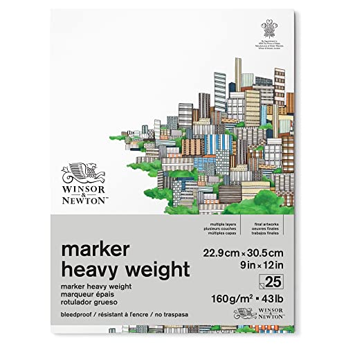 Winsor & Newton Bleedproof Heavy Weight Marker Pad, 160gsm, 9 x 12", 25 sheets, White - size: 9" x 12", style: Heavy Weight
