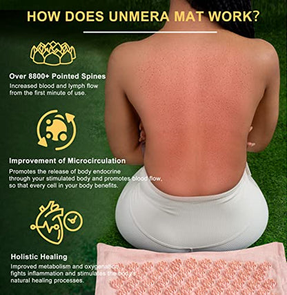 UNMERA Acupressure Mat and Pillow Set,Natural Linen & Coconut Fiber Filling - color: Pastel Pink