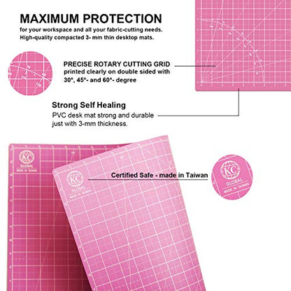 KC GLOBAL A4 (12"x9") Self-Healing Cutting Mat (Pink) - Sturdy, Reversible, Eco-Friendly, Non-Slip. Premium Desk Mat for Crafters, Quilters, and Hobbyist - color: Pink, size: 12"L x 9"W