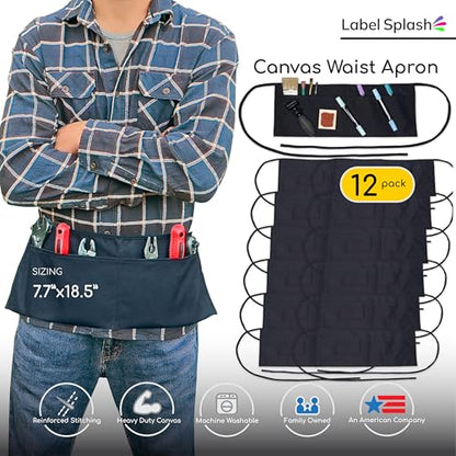 2 Pocket Canvas Work Waist Nail Apron Belt Washable Tool Utility Gardening Woodworkers Roofers Artists & Crafts - color: Black 12 Pack