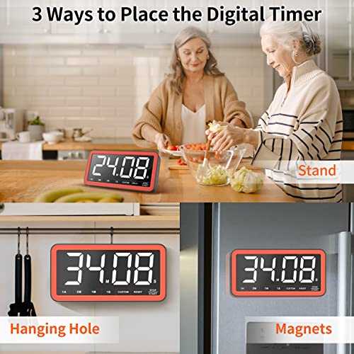 VOCOO Large 7.8" Digital Timer, Magnetic LED Timer for Kitchen & Classroom - color: Black Red