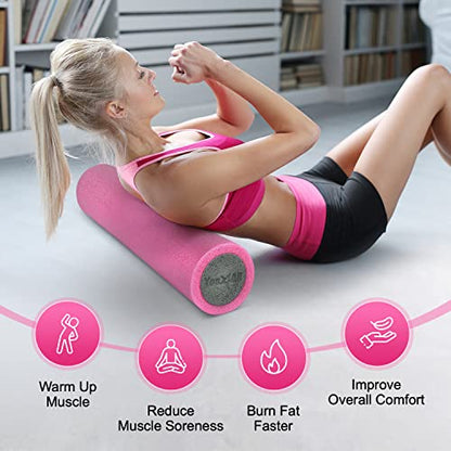 Yes4All Medium Firm Two-Layer PE Foam Roller for Yoga & Pilates - color: 36 Inches - Pink/Grey