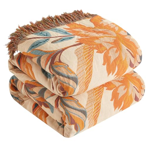 Boho Throw Blanket for Bed 50”x60”, 100% Cotton Blanket for Couch Sofa | Ultra Soft 4-Layer Muslin Woven Quilt with Floral Printed, Farmhouse Bed Blanket/Cover for Living Room Decor - color: C - Boho Floral, size: 50“ x 60”
