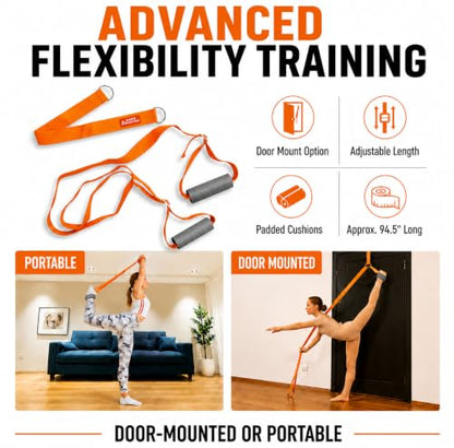 Cheer Flyer Stunt Trainer Balance Board & Leg Stretching Strap 2 Pc Set | For cheer flyers, dance, ballet, gymnastics, flexibility, stability, core strength and home practice