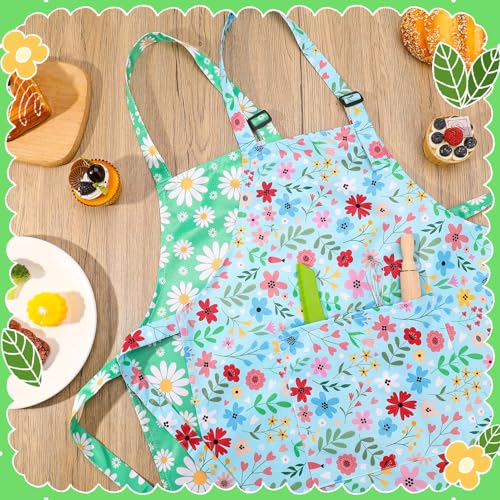 2 Pack Kids Apron, Cute Cooking Aprons, Waterproof Art Apron with Pockets, Toddler Painting Artist Apron Adjustable - color: Wildflowers and Daisies, size: 45*62cm