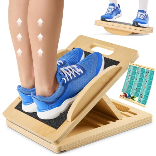 Slant Boards for Exercise, Wooden Slant Board, Calf Stretch Board with 7 Incline Angles, Velour Board, Balance Board & Calf Stretcher, Portable Incline Board for Physical Therapy, Ankle Mobility, Heel & Knees - color: Natural
