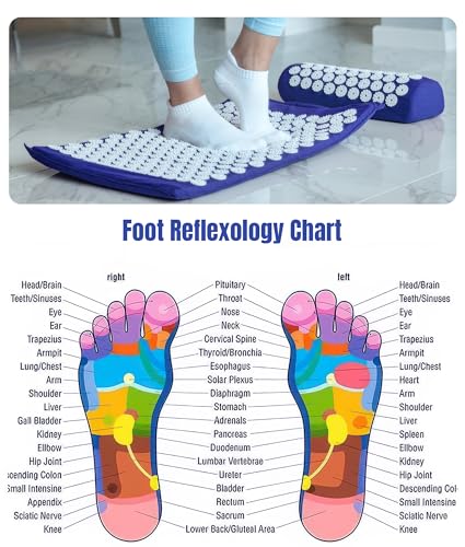 ROMIX Acupressure Mat and Pillow Set, Acupuncture Mat for Back Pain, Neck, Shoulder Pain Relief, Stress Reduction, Wellness Therapy, Cushioned Acupressure Mats with Carry Bag for Men and Women - color: Blue