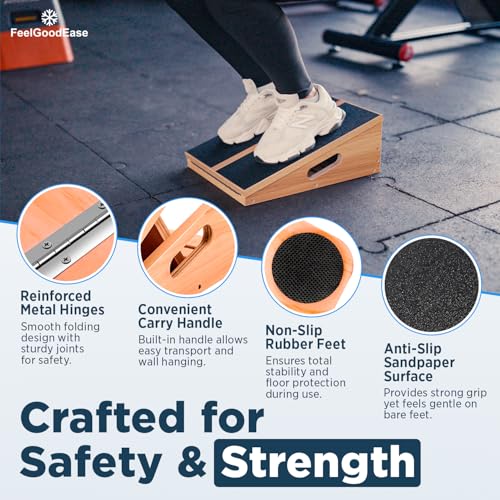Wooden Slant Board for Calf Stretching with 5 Adjustable Angles, 500 lbs Capacity – Stable Non-Slip Calf Stretcher Incline Board – Calf Stretch Board for Mobility, Knee Pain Relief, Squats & Poster