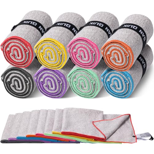 Microfiber Gym Towels 8 Pack, Quick Dry Silver ION Odor-Free Sweat Towel for Gym Women Super Absorbent Fast Drying for Workout, Yoga, Running, Hiking, Travel（Bright Color,16x31.5Inch ） - color: Bright Color