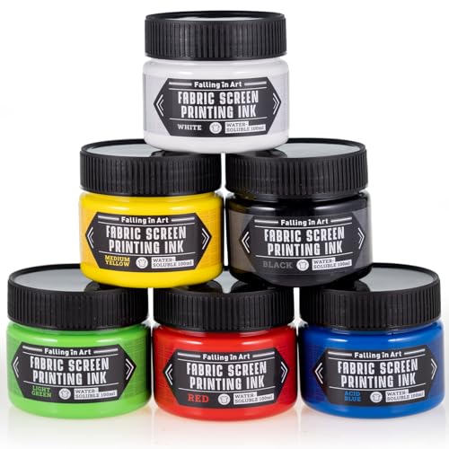 6 Colors 4-Oz Fabric Screen Printing Ink Set | Permanent Fabric Paints for T-Shirt and Silk Printmaking