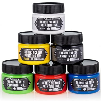 6 Colors 4-Oz Fabric Screen Printing Ink Set | Permanent Fabric Paints for T-Shirt and Silk Printmaking