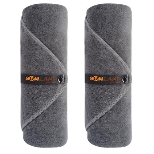 SUNLAND Microfiber Gym Bath Towels for Men Momen 24x48In | Ultra Soft, Travel Camping Towel, Super Absorbent, Swimming Sport Yoga Sweat, With Straps for Adults and Children - color: Grey X 2