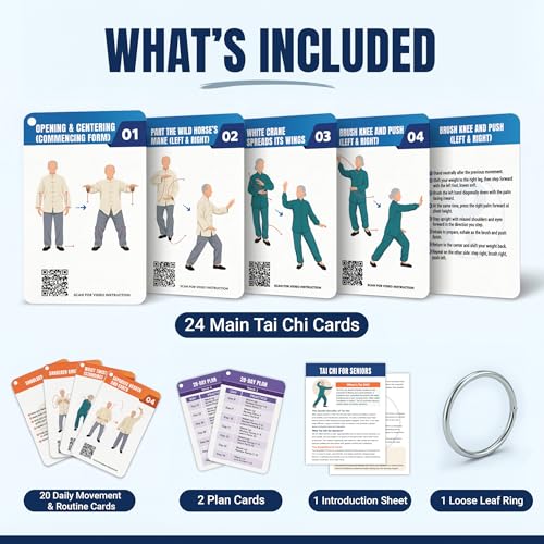 POCAZONE Tai Chi for Seniors Over 60, 46 Exercise Cards & Video Guide - color: Standing Tai Chi Cards