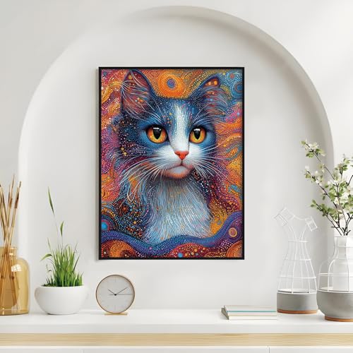 Shouruihua Diamond Painting Kits for Adults, Funny Cat Diamond Art Kit | Abstract Cat, Gem Art, Diamond Dotz Kits, Animal Diamond Dots, Full Round Drill Diamond Painting Kits for Adults, 11.8x15.7in - color: Animal(Funny Cat-2)