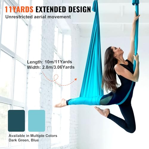 Happybuy Aerial Silk & Yoga Swing, 11 Yards, Hammock Kit, 100gsm Nylon Fabric, Full Rigging Hardware, Blue, Antigravity Flying for All Levels Fitness