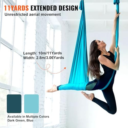 Happybuy Aerial Silk & Yoga Swing, 11 Yards, Hammock Kit, 100gsm Nylon Fabric, Full Rigging Hardware, Blue, Antigravity Flying for All Levels Fitness