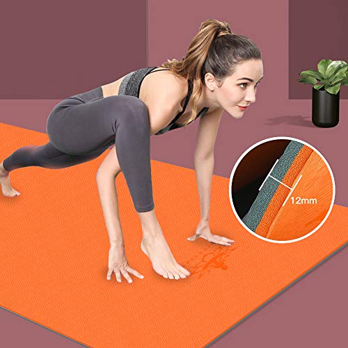 Hatha Yoga Extra Thick TPE Yoga Mat - 72"x 32" Thickness 1/2 Inch -Eco Friendly- With High Density Anti-Tear Exercise Mats For Home Gym Travel & Floor Outside - color: Orange/Gray