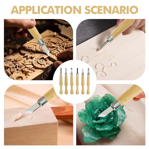 6-Piece Wood Carving Tools Set, Linoleum and Lino Cutting Tools with V-Shaped Chisels, Professional Woodcut and Stamp Carving Kit for Printmaking, 4.5mm 5.8mm 6.8mm 7.2mm
