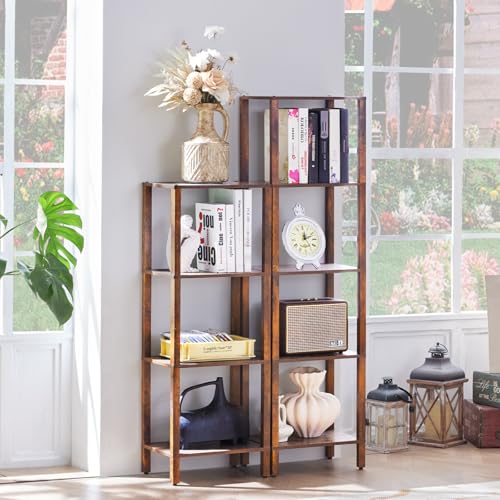 YUFAM 4 Tier Small Bookshelf, Narrow Tall Shelf, Wooden Book Shelf, Brown - color: Brown, size: 4-Tier