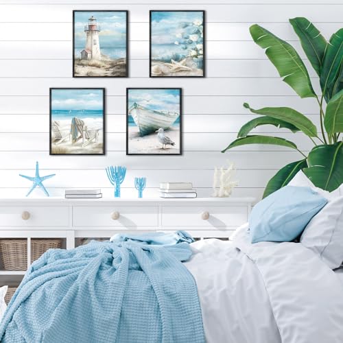 Yeaqee 4 Pcs Beach Diamond Art Kits for Adult Beginners Seaside Scenery DIY Gem Painting Wall Art Crafts Summer Room Decor Ocean Painting Pictures 5d Craft Wall Decor for Home 10 x 11.8'' - style: Beach