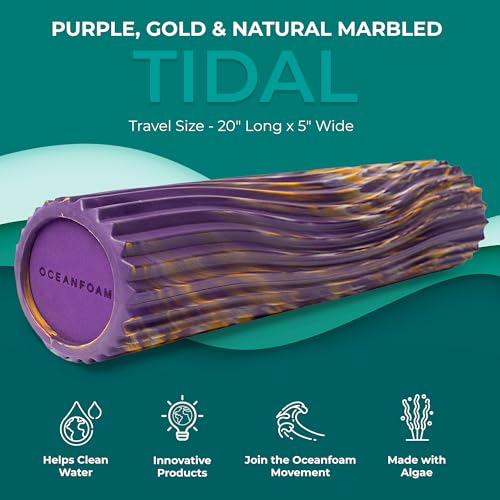 Oceanfoam Tidal Roller - Purple, Gold & Natural Marbled - Muscle Massage Foam Roller for Back Pain & Stretching - Firm & Ergonomic Wide Wave Textured - Yoga, Athletics, Wellness - Full Size, 20" x 5" - color: Purple, Gold & Natural Marbled
