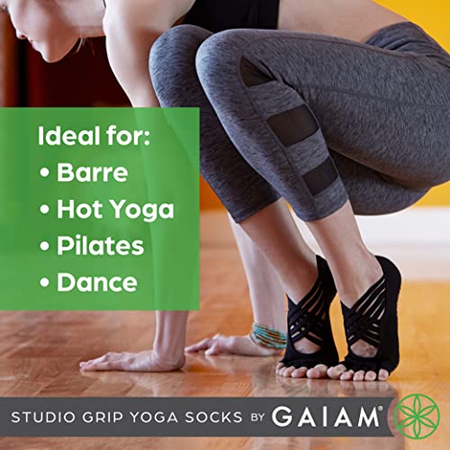 Gaiam Grippy Studio Yoga Socks, Non-Slip, Open-Toe, One Size - color: Black, size: One Size