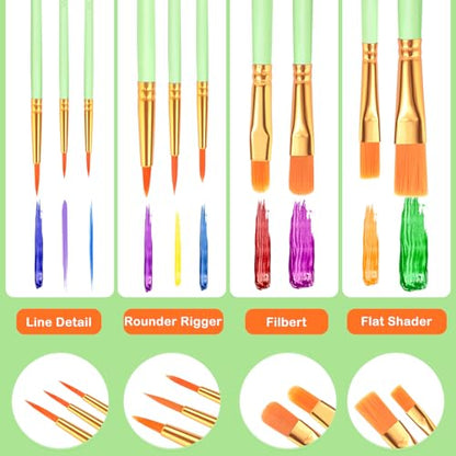 ESRICH Paint Brushes Set,10 Packs 100 Pcs Acrylic Paint Brush | Acrylic Oil Watercolor, Face Nail Art, Miniature Detailing,Rock Painting, Painting Artist Professional Kits, Green - color: Green, size: 100