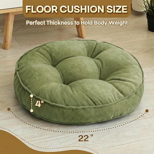 1 MIDDLE ONE Floor Pillow Set of 2, Memory Foam Floor Cushions for Adults, Large Meditation Pillow for Sitting, 22 x 22 Inches (Round | Green) - color: Round | Green