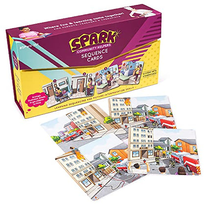 SPARK INNOVATIONS Kids Story Cards Sequence Game Large Storytelling and Sequencing Cards. Community Helper Stories for Sentence Building Educational Picture Card Games - style: Community Helper Themed Sequencing Cards