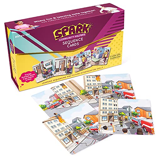 SPARK INNOVATIONS Kids Story Cards Sequence Game Large Storytelling and Sequencing Cards. Community Helper Stories for Sentence Building Educational Picture Card Games - style: Community Helper Themed Sequencing Cards