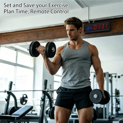 PELLOR Gym Timer with Remote & Press Button | 85dB Adjustable Buzzer, 5 Level Brightness, Interval Timer for Home Gym Garage