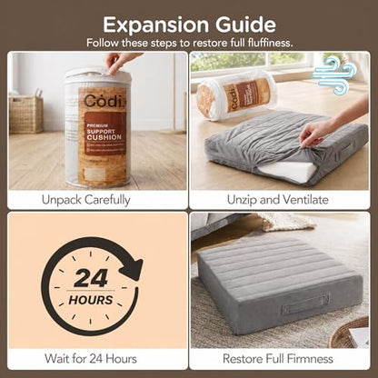Codi Replacement Couch Cushion, 5" Thick High-Density Foam, 24-Inch Grey - color: Grey, size: 24 Inch (Pack of 1)