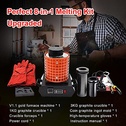 TOAUTO Gold Melting Furnace 1+3 KG 1400W 2100℉ | Digital PID Smelter Kiln Kit Casting Refining Jewelry Precious Metals Gold Silver Copper Aluminum 110V