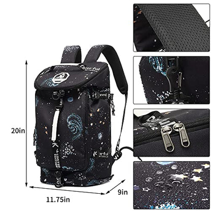 Kalesi Gym Duffle Bag Backpack 4-Way Waterproof with Shoes Compartment for travel Sport Hiking laptop - color: Starry Sky