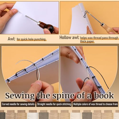 Book Binding Kits Bookbinding Kit Book Binding Materials Bone Folder Tool | 41 Pcs Bookbinding Supplies Book Making Kit with Binding Ribbon Brush Waxed Thread, Awl for Bookbinding - color: 41 Pcs Style A