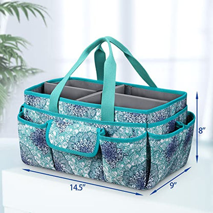 FINPAC Craft Storage Tote Bag with Pockets, Scrapbooking Carrying Case - color: *Emerald Illusions