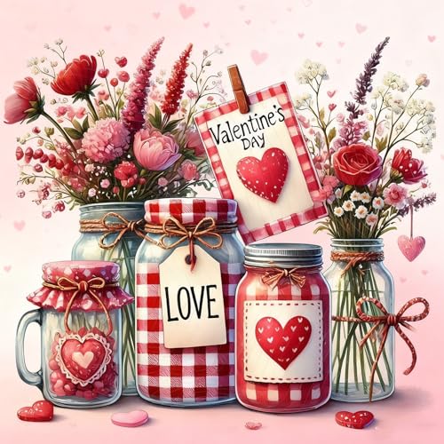 cviokrdu Valentine's Day Paint by Numbers Kit for Adults - Valentine's Day Adult Paint by Number Kits on Canvas, DIY Oil Painting for Gift Home Wall Decor (16x16inch) - color: MT22335