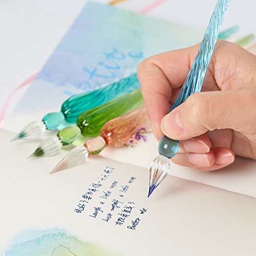 Peacock Blue Glass Dip Pen Vintage Glass Dip Dipping Pen Filling Ink Signature Calligraphy Fountain Pens Art Painting Writing Supplies, Drawing Media, Drawing and Art Supplies