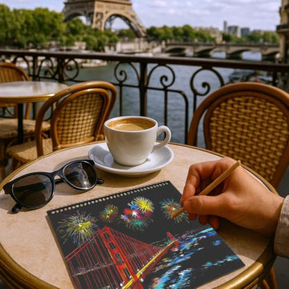 10 Pcs Scratch Art Book for Adults Teens, Rainbow Cityscape Craft DIY Kit | DIY Colorful City Series Painting Paper, ASMR Stress-Relief Engraving Kit Scratchboard, DIY Sketch Card Creative Craft - color: Travel Landmarks B