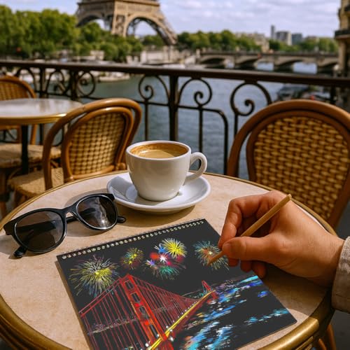 10 Pcs Scratch Art Book for Adults Teens, Rainbow Cityscape Craft DIY Kit | DIY Colorful City Series Painting Paper, ASMR Stress-Relief Engraving Kit Scratchboard, DIY Sketch Card Creative Craft - color: Travel Landmarks B
