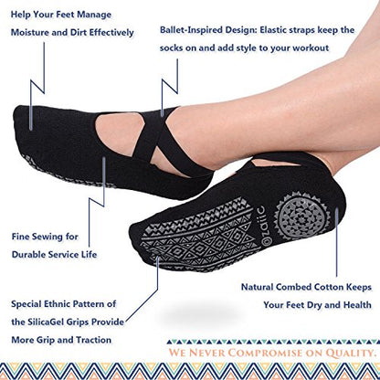 Ozaiic Pilates Socks for Women Non Slip Grip Yoga Barefoot Indoor Workout - color: 3 Pairs-black/ Watermelon Red/ Blue