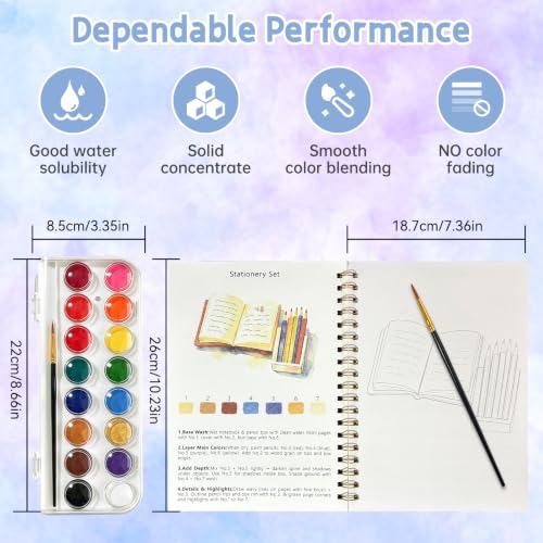 Watercolor Workbook, 16 Colors Watercolor Books Paint Set for Adults Teens | Watercolor Book for Beginners,Creative Exploration Coloring Book Set for Gifting to Creativity and Joy - color: Daily Necessities Theme